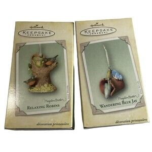 2 Hallmark Marjolein Bastin Ornaments Robin & Blue Jay Natures Sketchbook New